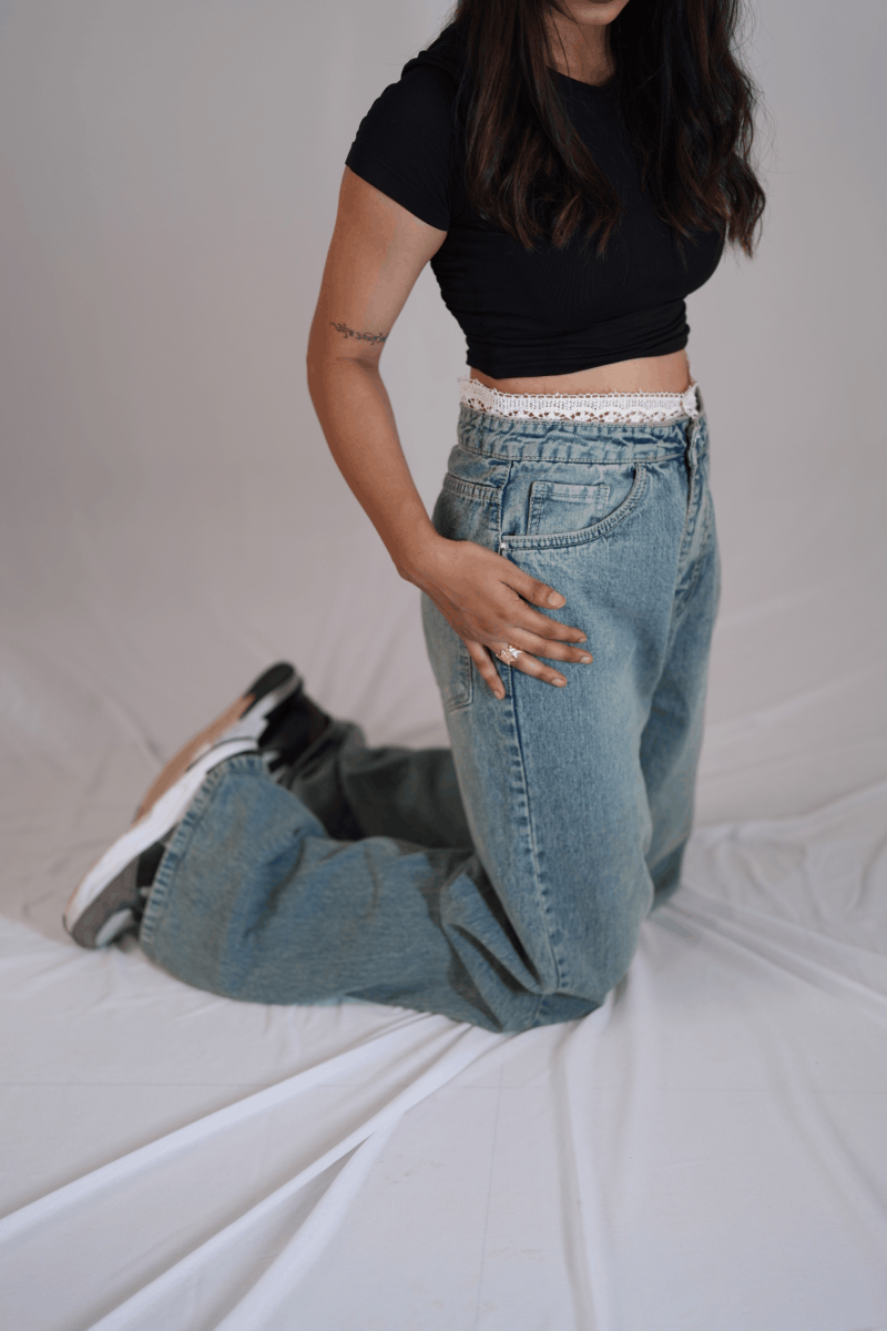 White Laced Jeans - Front view
