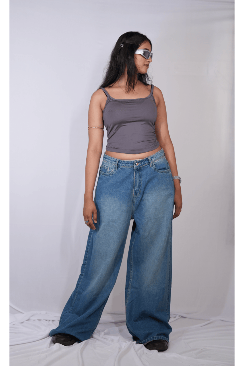 Cami Top Grey Plain - Full Length View
