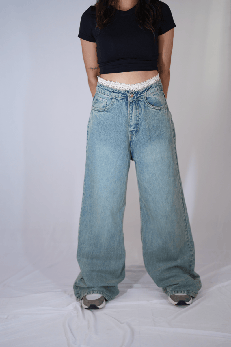 White Laced Jeans - Side view