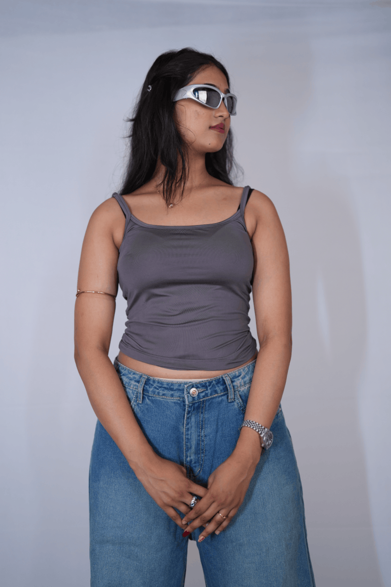 Cami Top Grey Plain - Front View